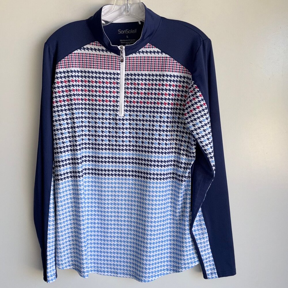 San Soleil Quarter Zip Golf Top Size Large Houndstooth